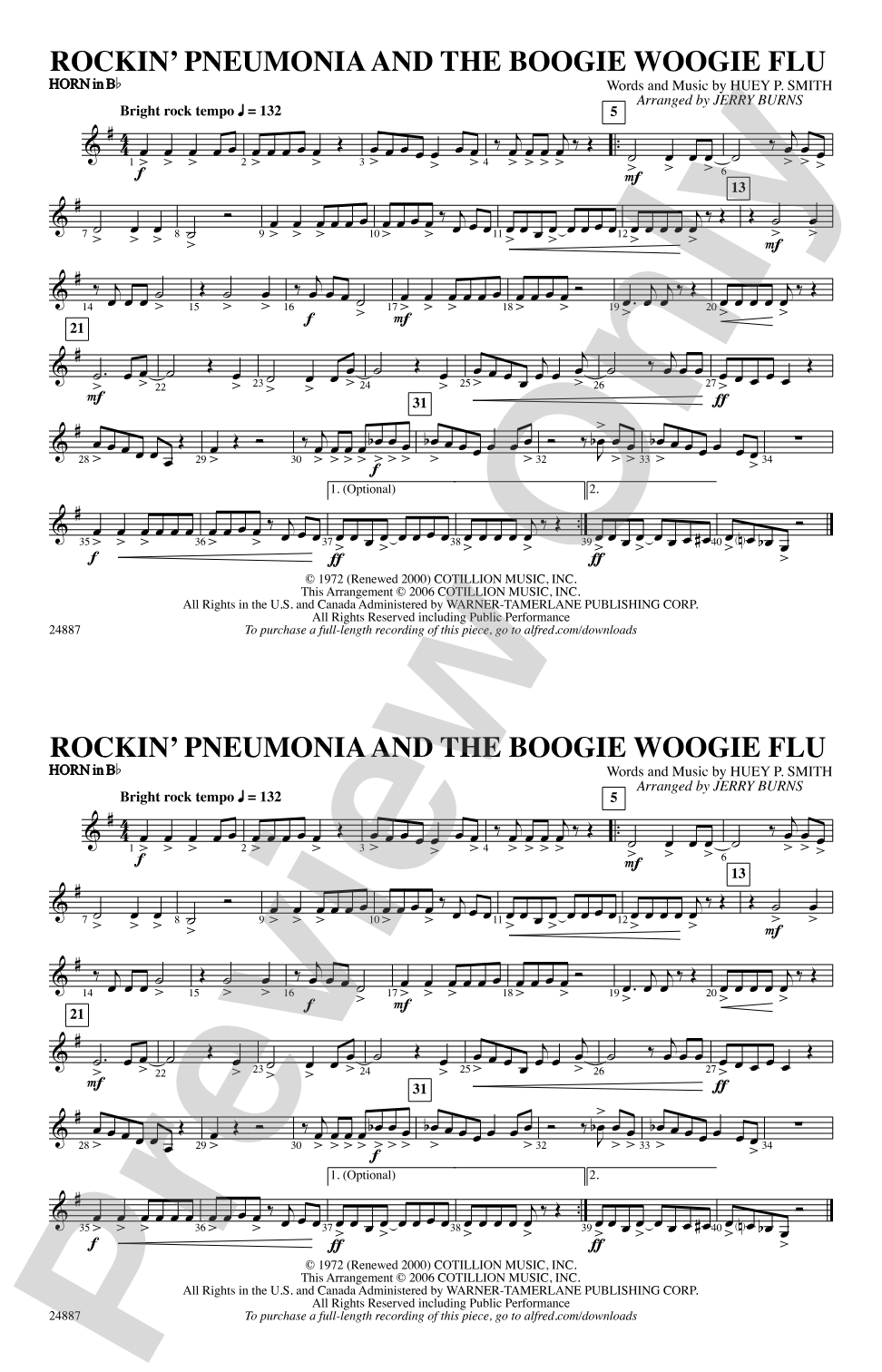 Rockin' Pneumonia and the Boogie Woogie Flu: Horn in B flat