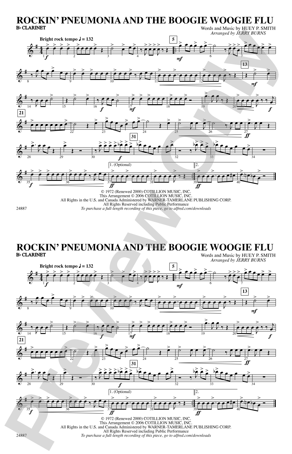 Rockin' Pneumonia and the Boogie Woogie Flu: 1st B-flat Clarinet