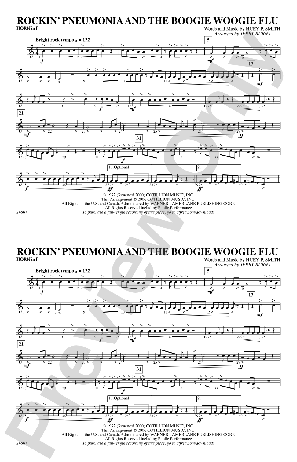 Rockin' Pneumonia and the Boogie Woogie Flu: 1st F Horn