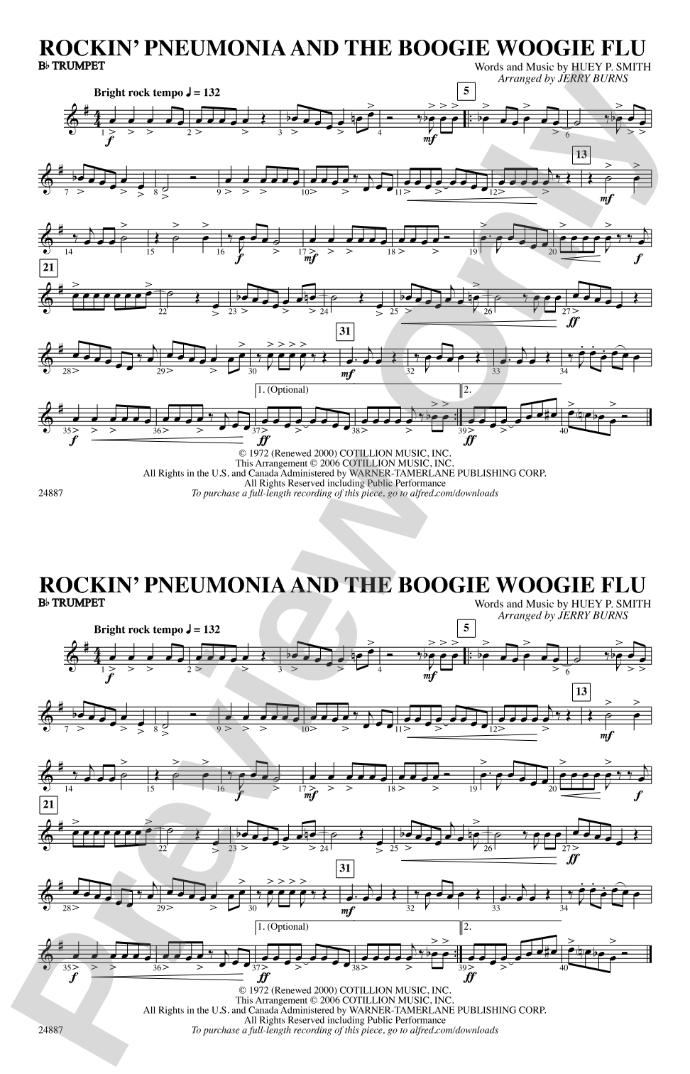 Rockin' Pneumonia and the Boogie Woogie Flu: 1st B-flat Trumpet