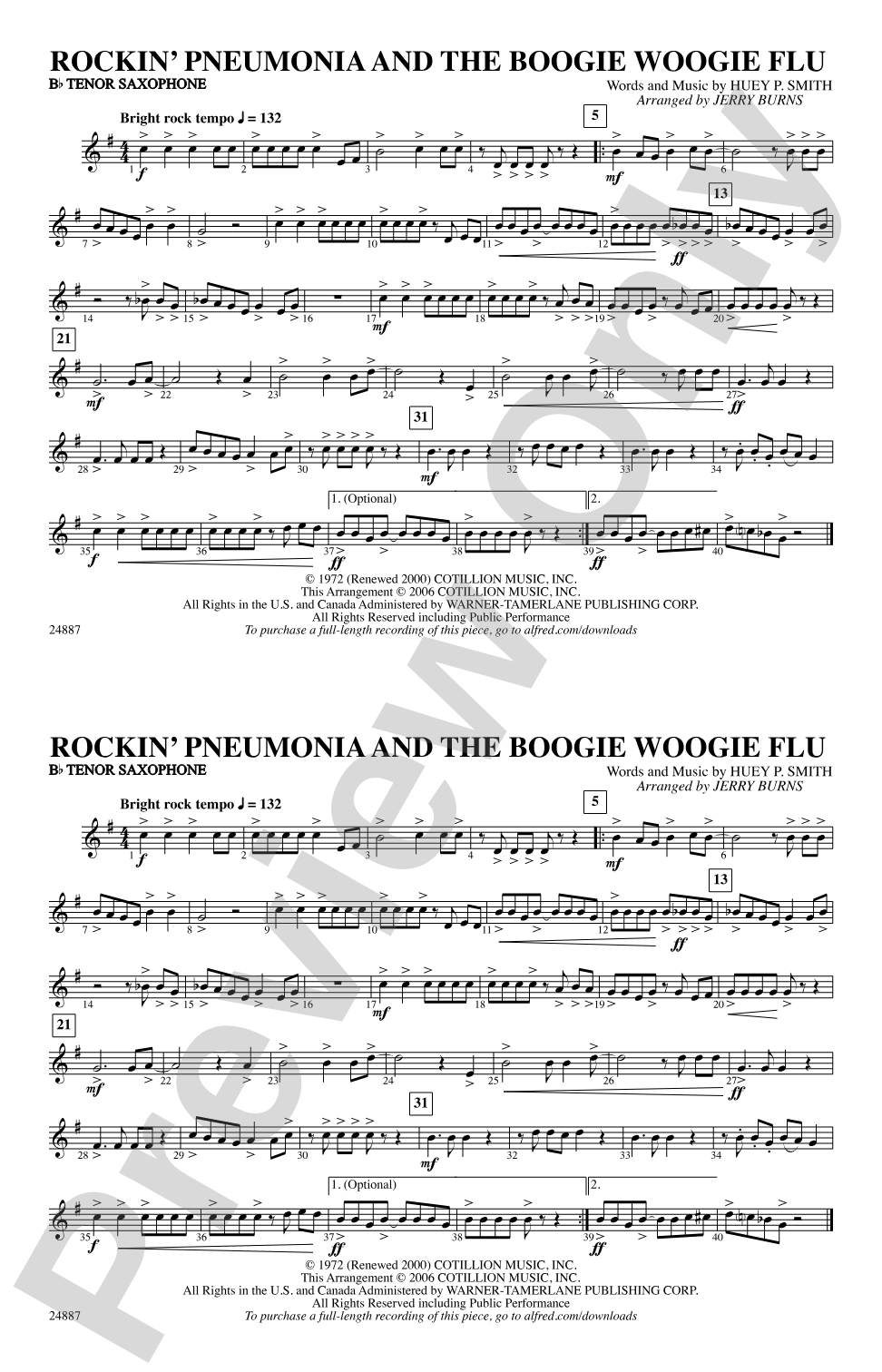 Rockin' Pneumonia and the Boogie Woogie Flu: B-flat Tenor Saxophone