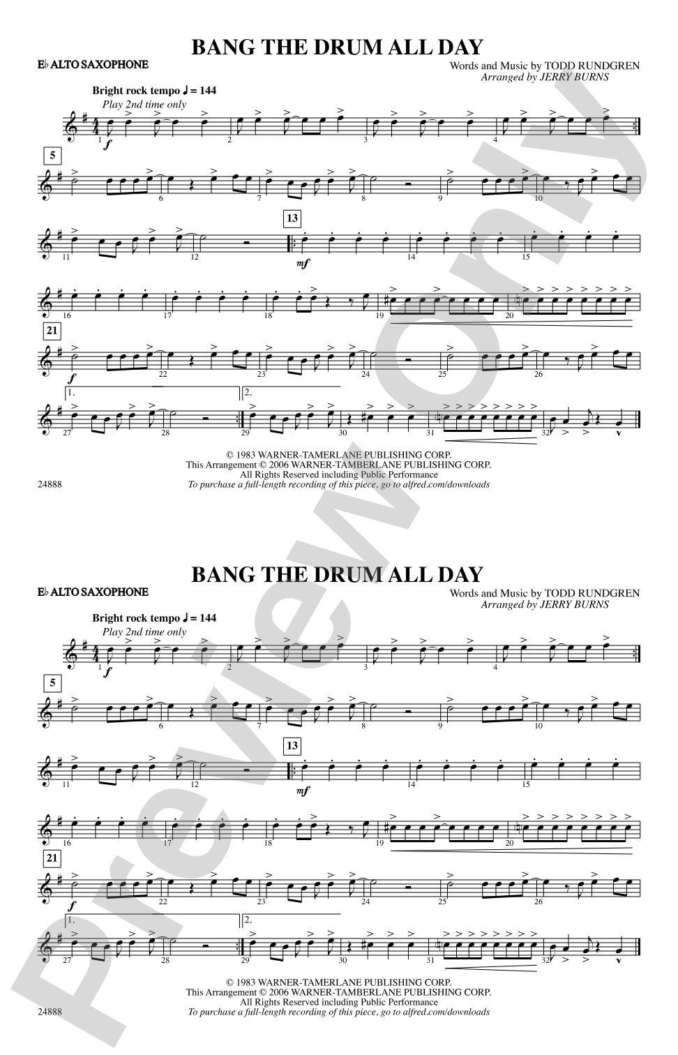 Bang the Drum All Day: E-flat Alto Saxophone
