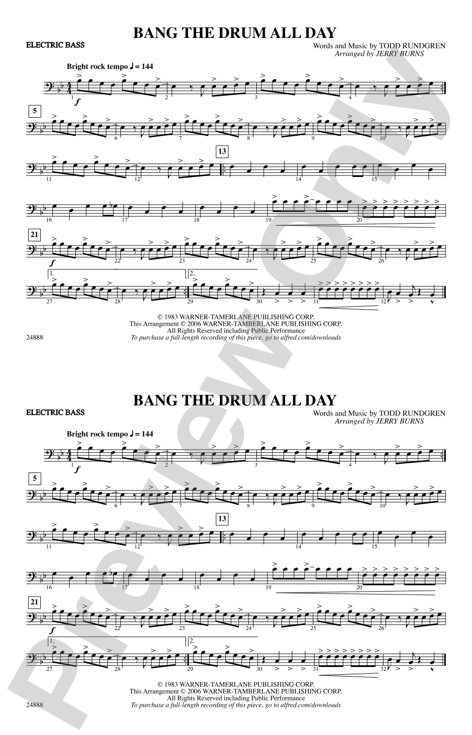 Bang the Drum All Day: Electric Bass