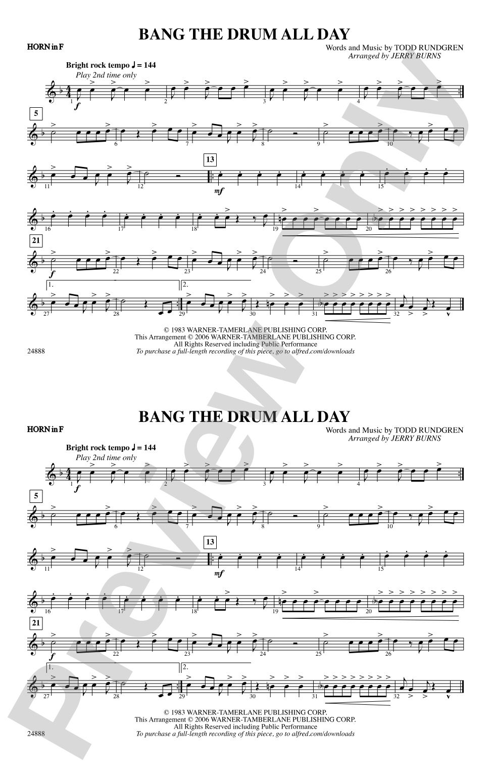 Bang the Drum All Day: 1st F Horn