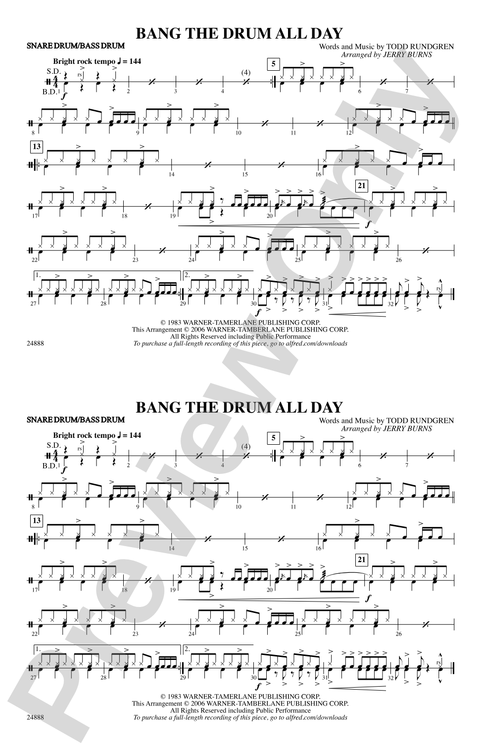 Bang the Drum All Day: Snare Drum/Bass Drum
