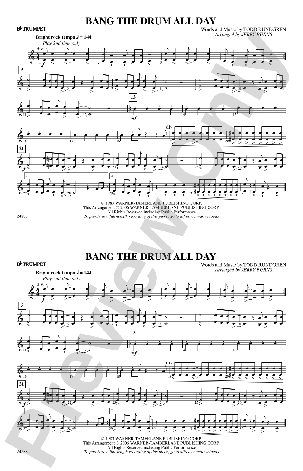 Bang the Drum All Day: 1st B-flat Trumpet