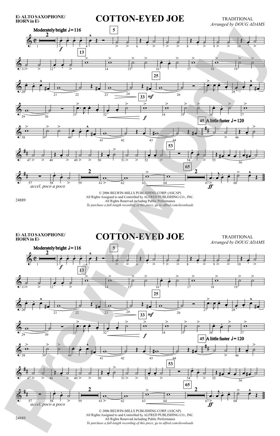 Cotton-Eyed Joe: E-flat Alto Saxophone