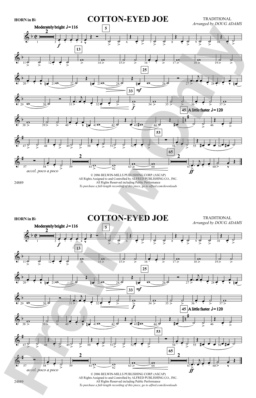 Cotton-Eyed Joe: Horn in B flat