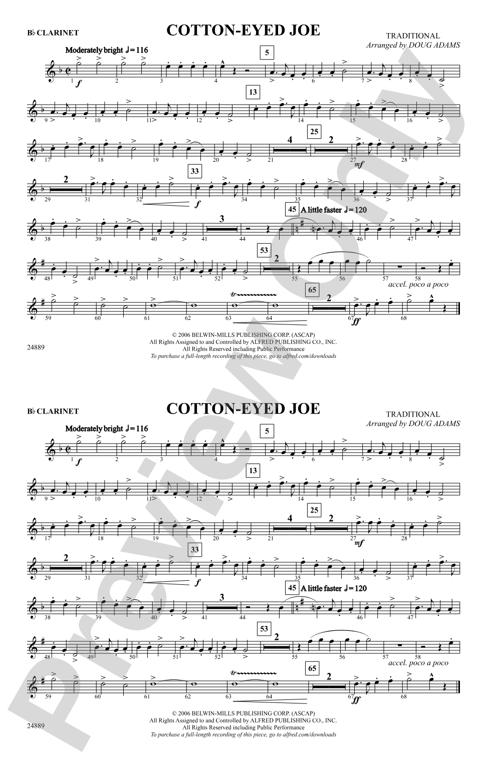 Cotton-Eyed Joe: 1st B-flat Clarinet