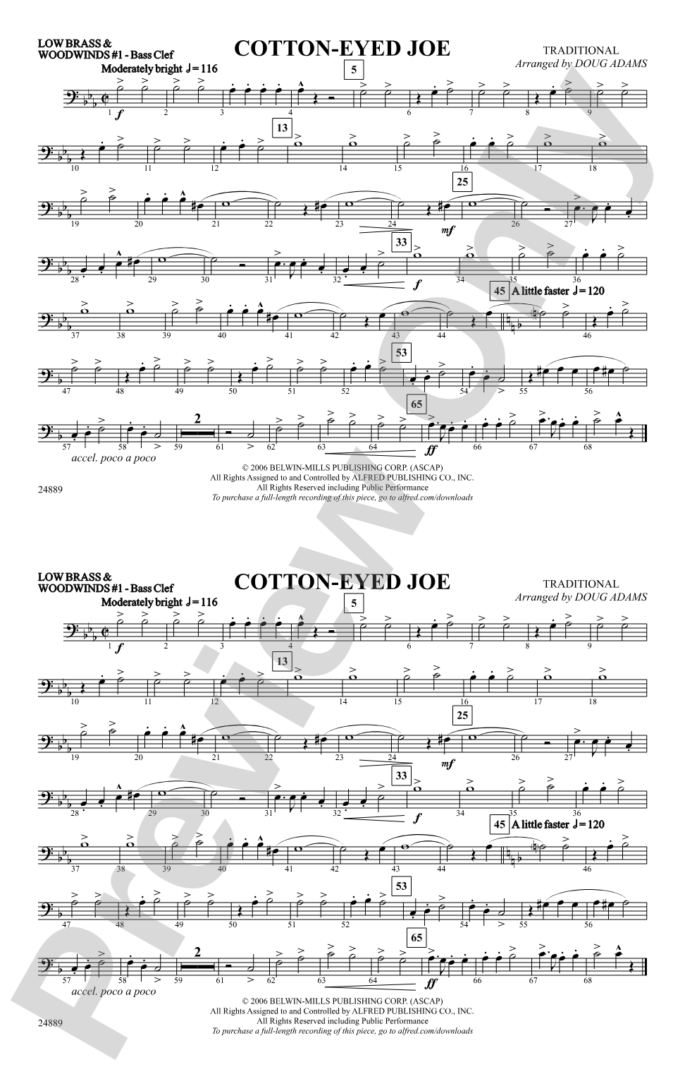 Cotton-Eyed Joe: Low Brass & Woodwinds #1 - Bass Clef