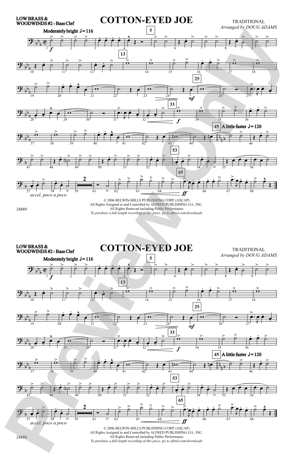 Cotton-Eyed Joe: Low Brass & Woodwinds #2 - Bass Clef