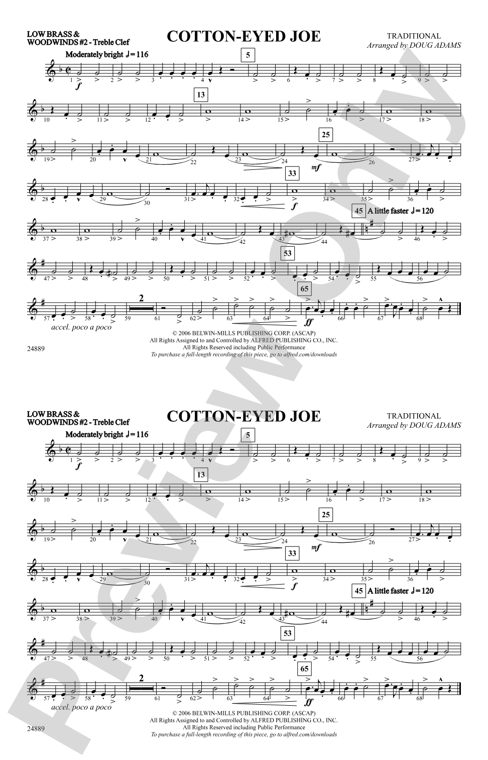 Cotton-Eyed Joe: Low Brass & Woodwinds #2 - Treble Clef