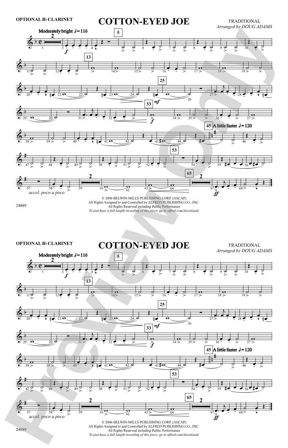 Cotton-Eyed Joe: Optional Bb Clarinet