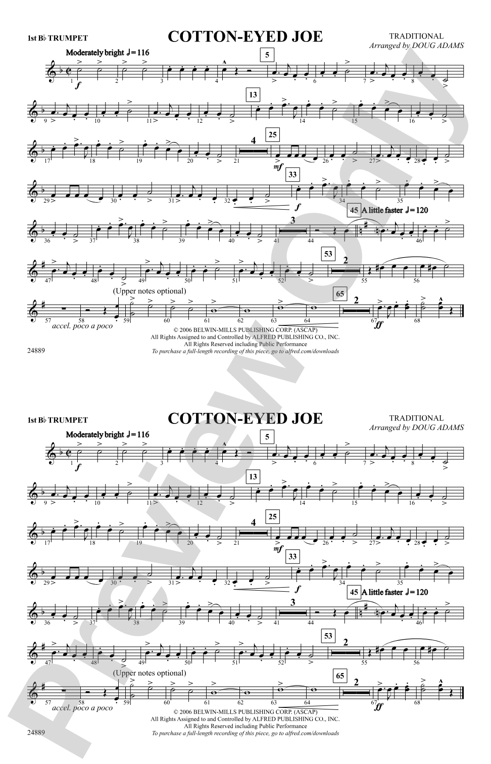Cotton-Eyed Joe: 1st B-flat Trumpet