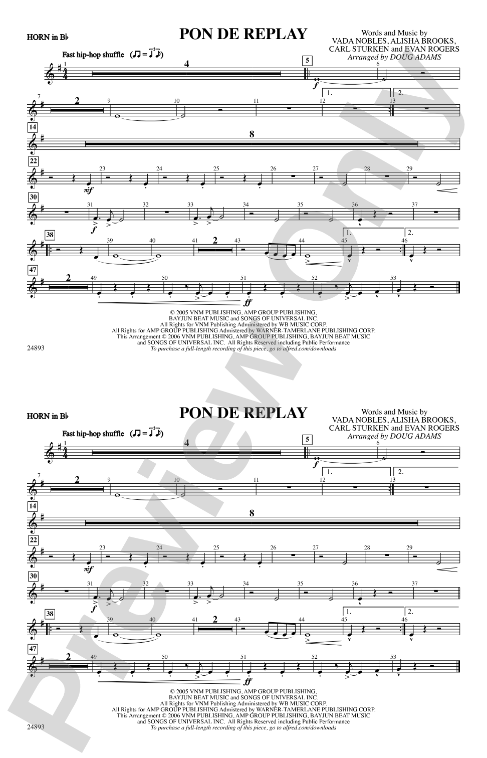 Pon de Replay: Horn in B flat