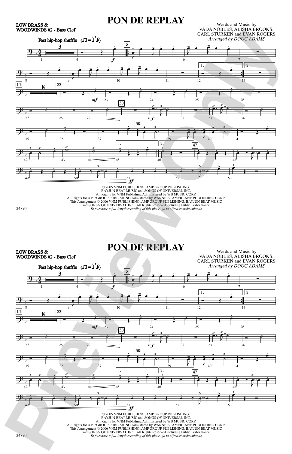 Pon de Replay: Low Brass & Woodwinds #2 - Bass Clef