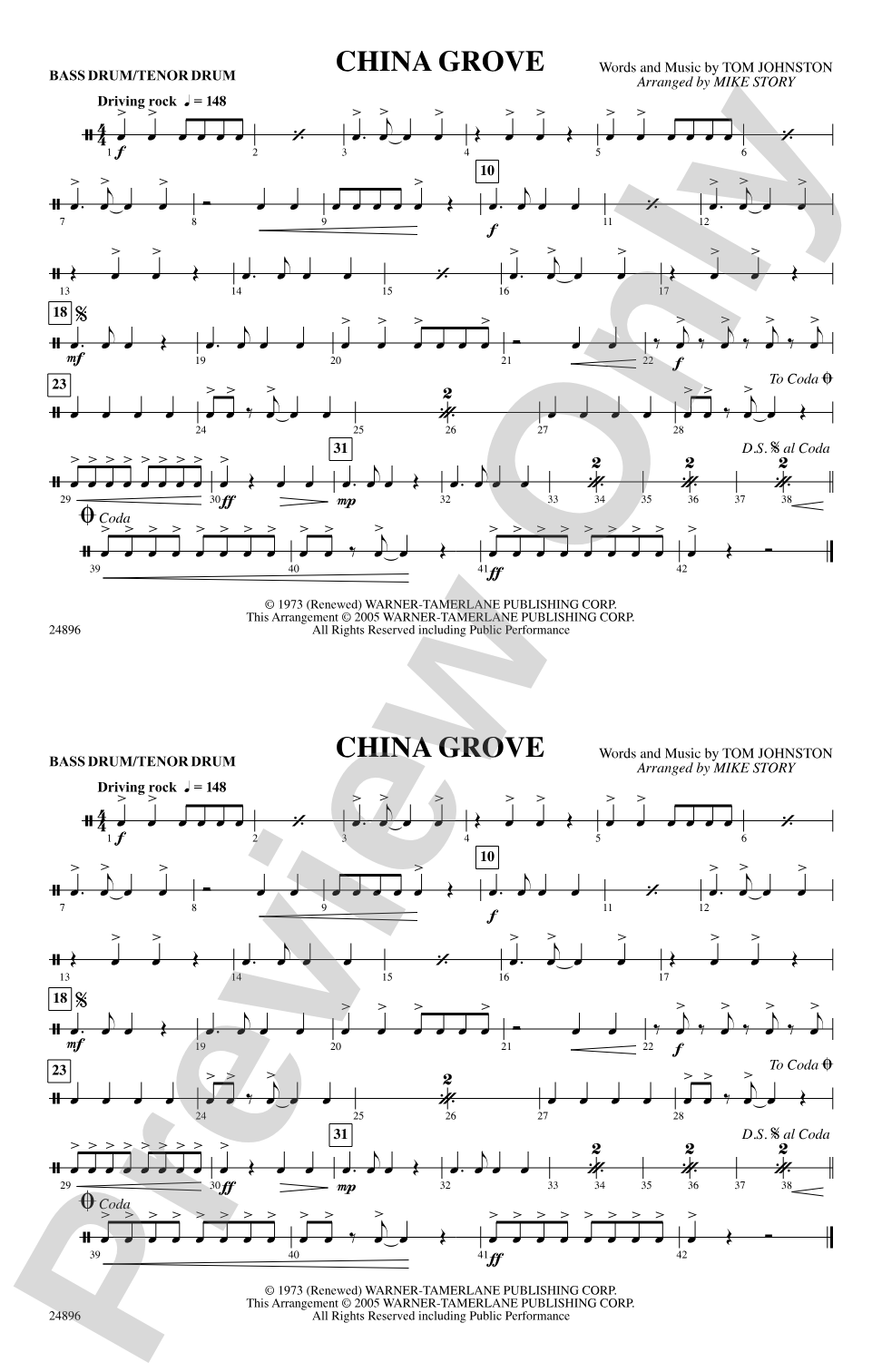 China Grove: Bass Drum/Tenor Drum