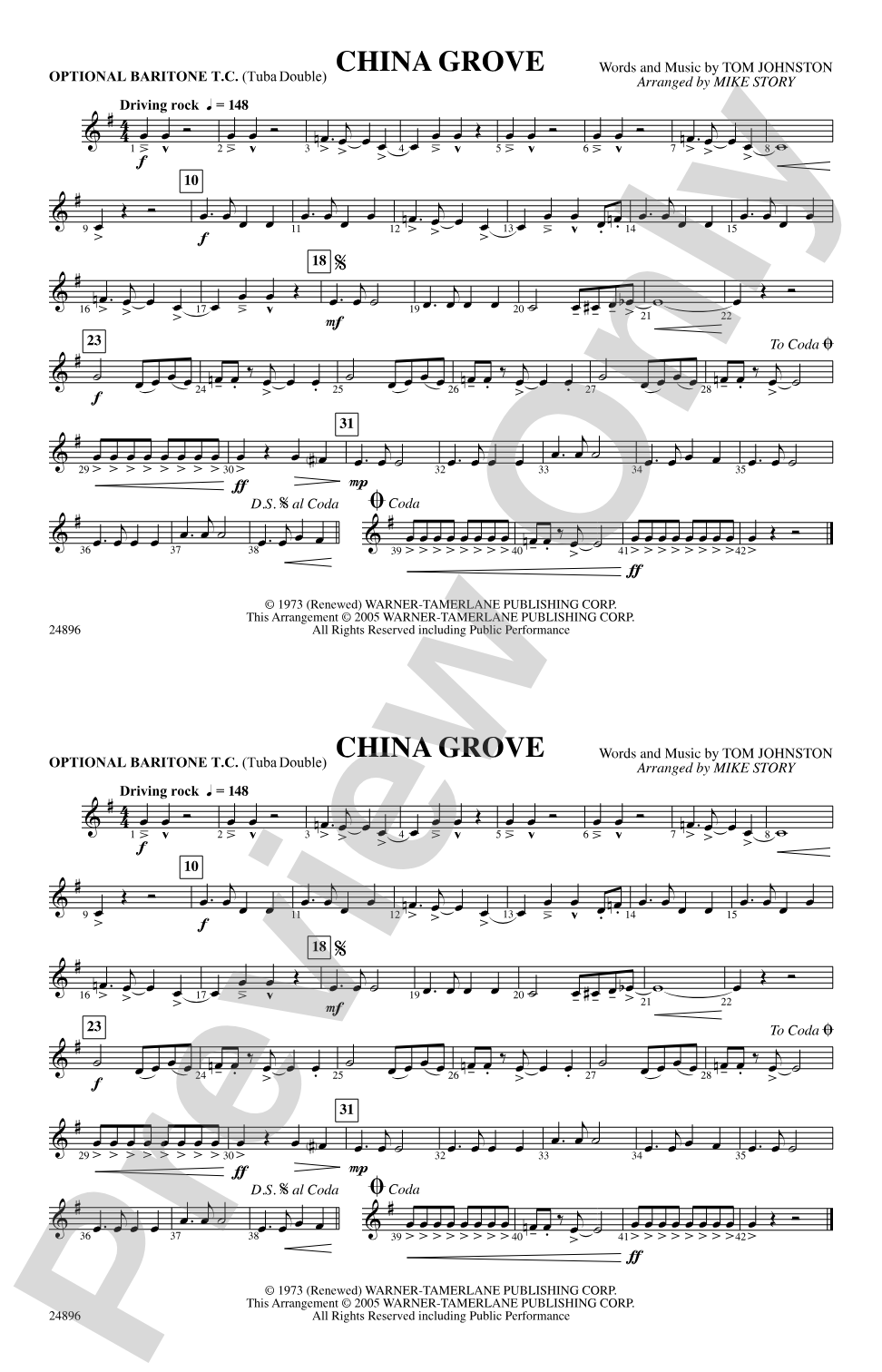China Grove: Optional Baritone T.C. (Tuba Double)