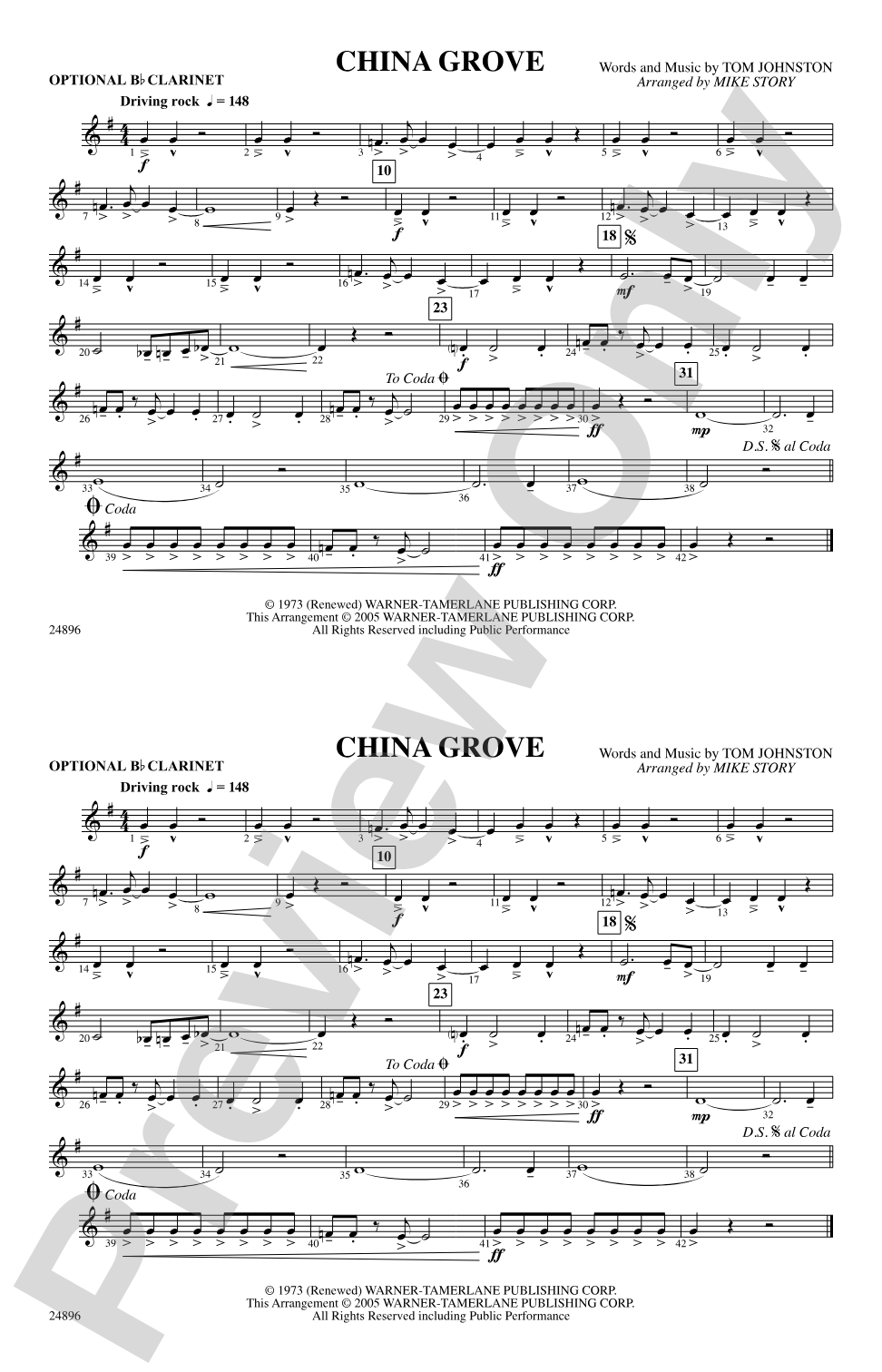 China Grove: Optional Bb Clarinet