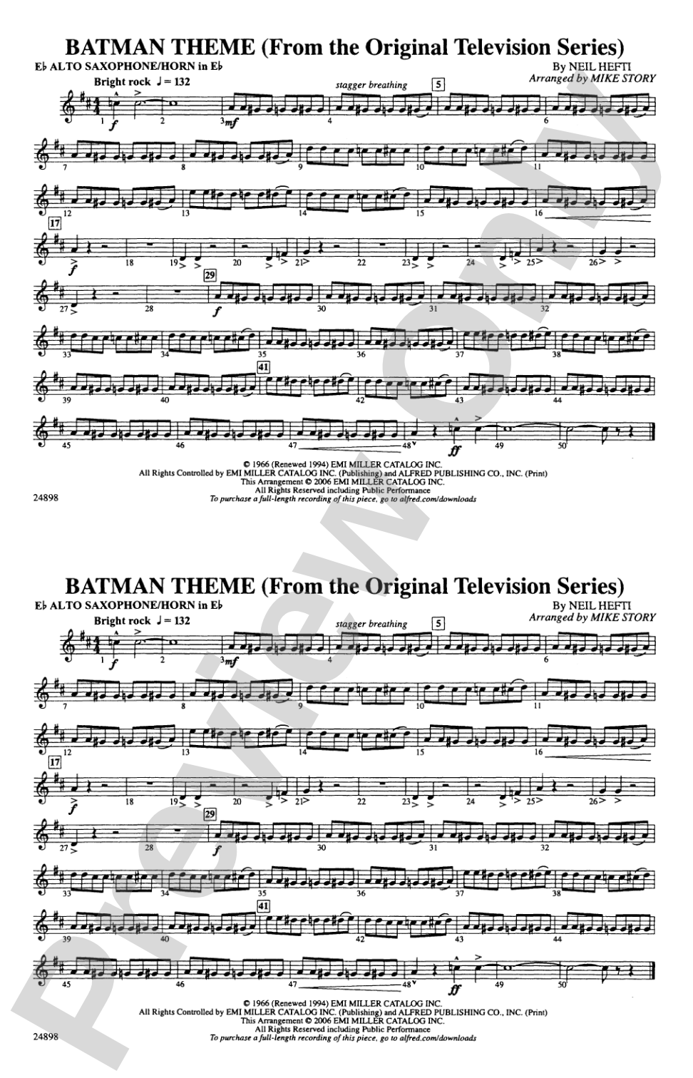 Batman Theme (from the TV Series): E-flat Alto Saxophone