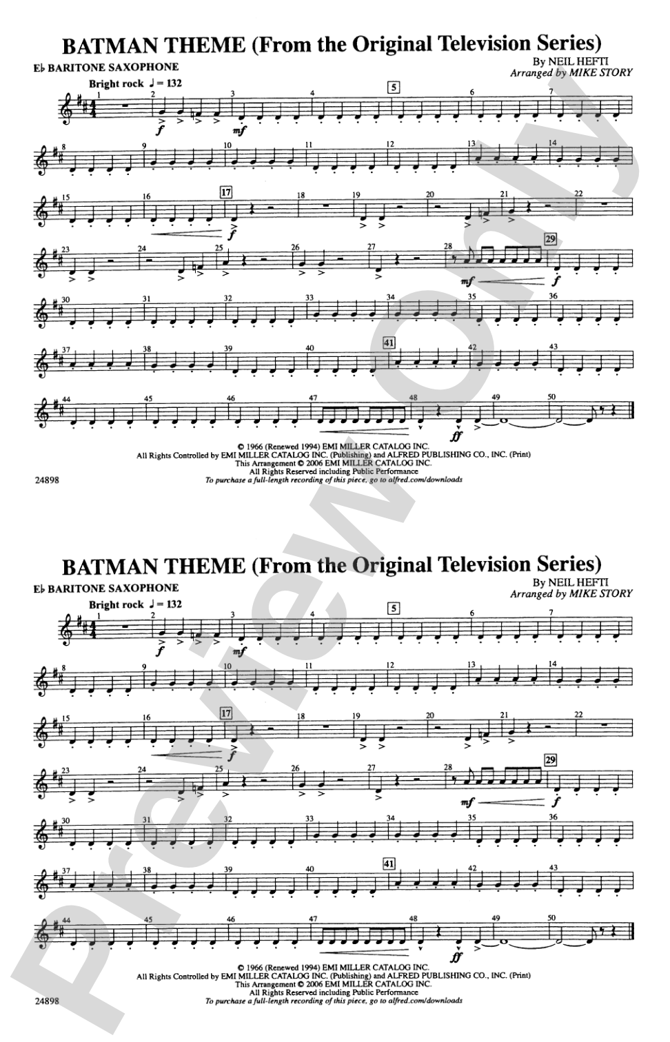 Batman Theme (from the TV Series): E-flat Baritone Saxophone