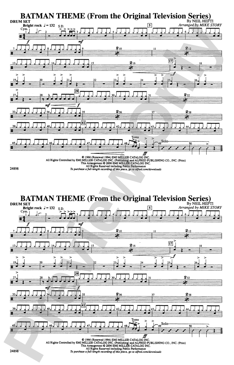 Batman Theme (from the TV Series): Drumset