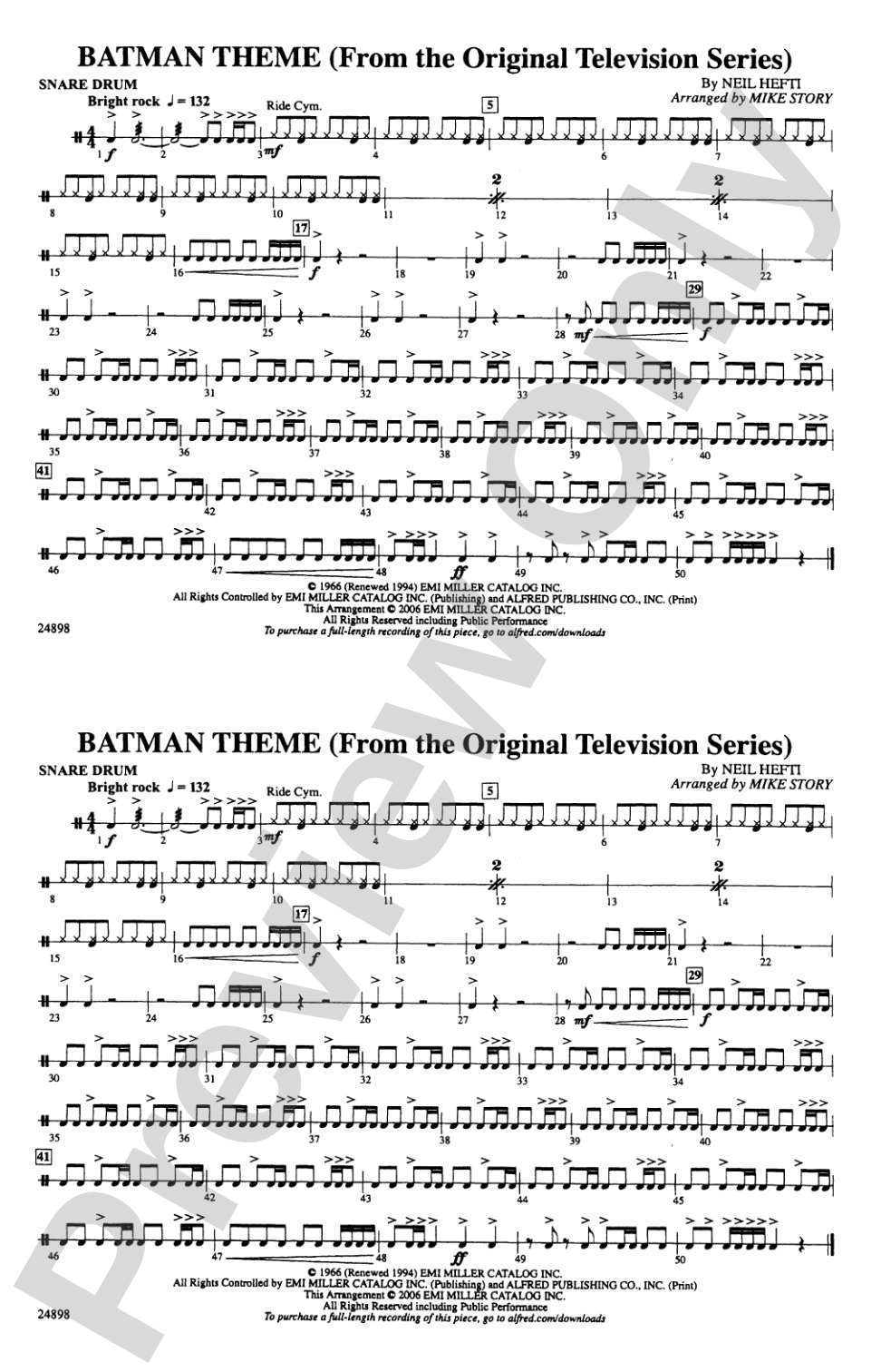 Batman Theme (from the TV Series): Snare Drum