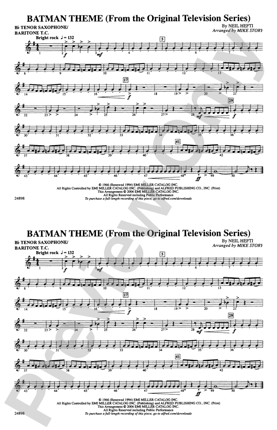 Batman Theme (from the TV Series): Bb Tenor Saxophone/Bartione Treble Clef
