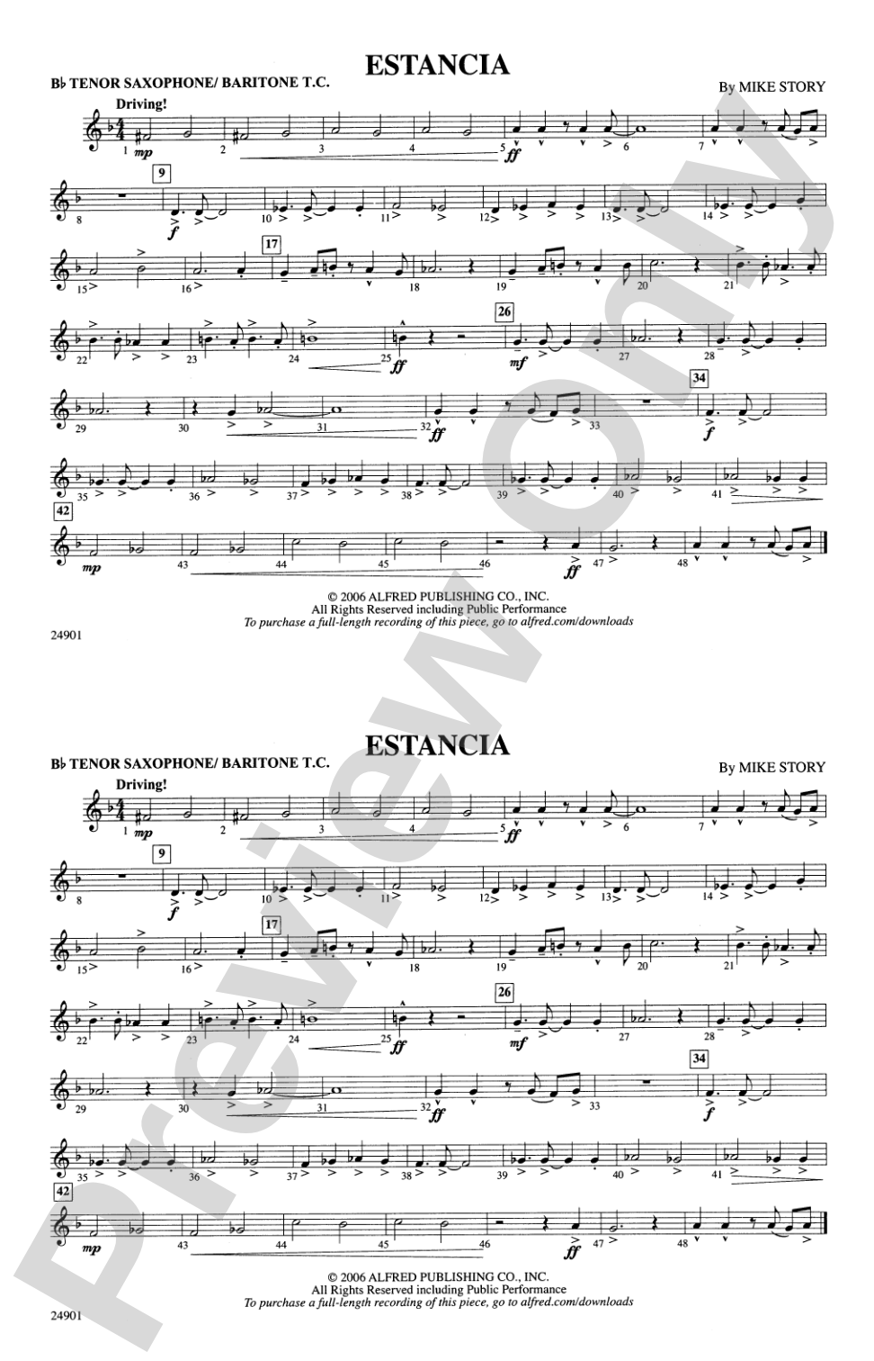 Estancia: Bb Tenor Saxophone/Bartione Treble Clef