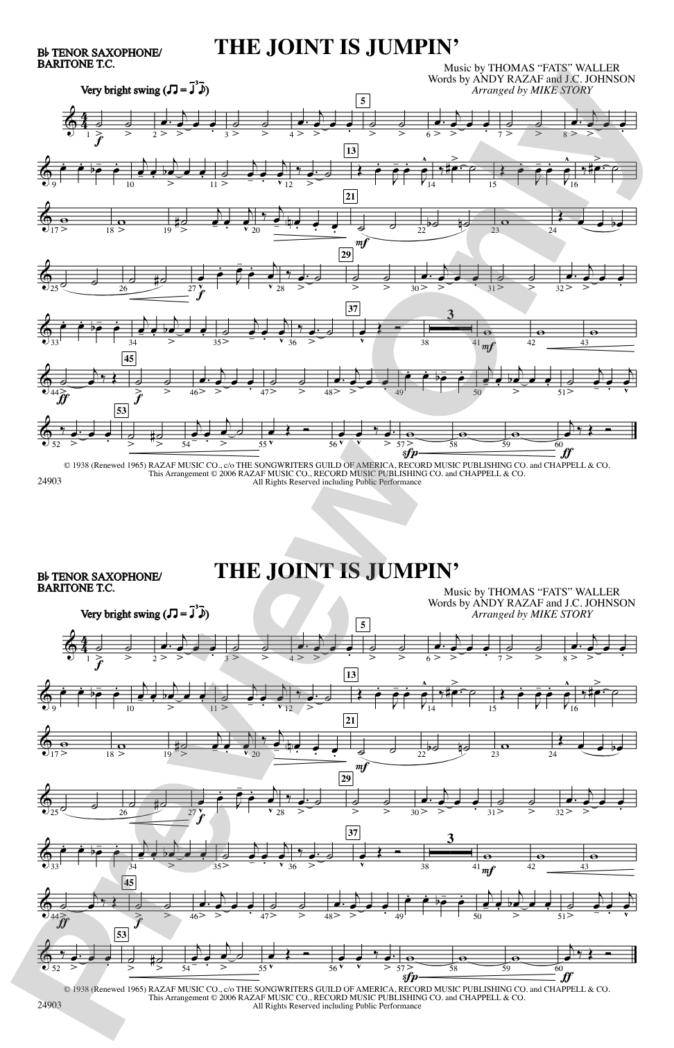 The Joint Is Jumpin': Bb Tenor Saxophone/Bartione Treble Clef
