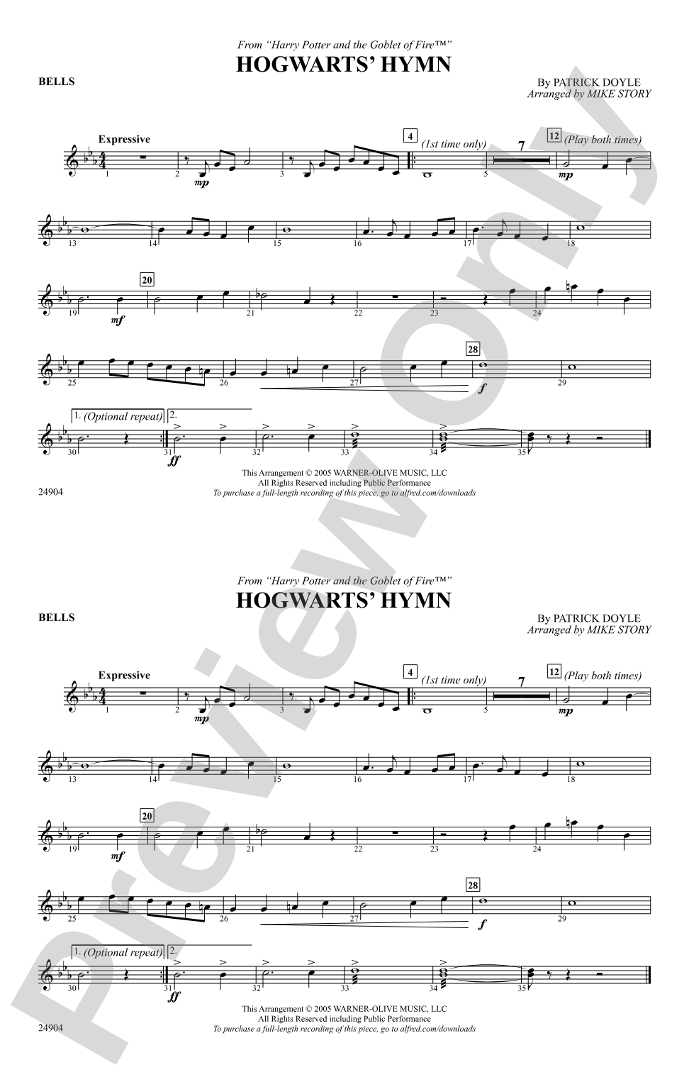 Hogwarts' Hymn (from Harry Potter and the Goblet of Fire): Bells