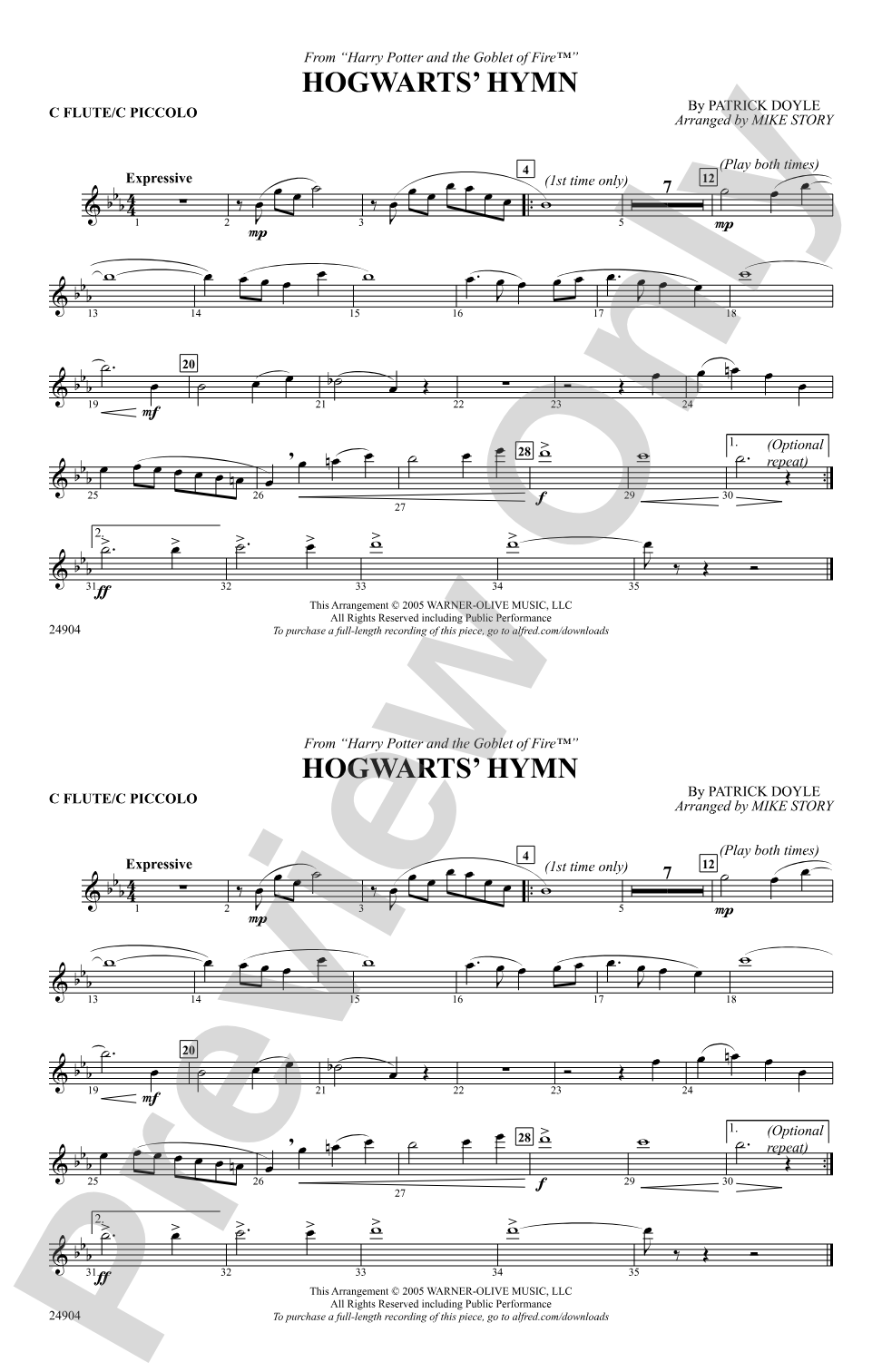 Hogwarts' Hymn (from Harry Potter and the Goblet of Fire): Flute