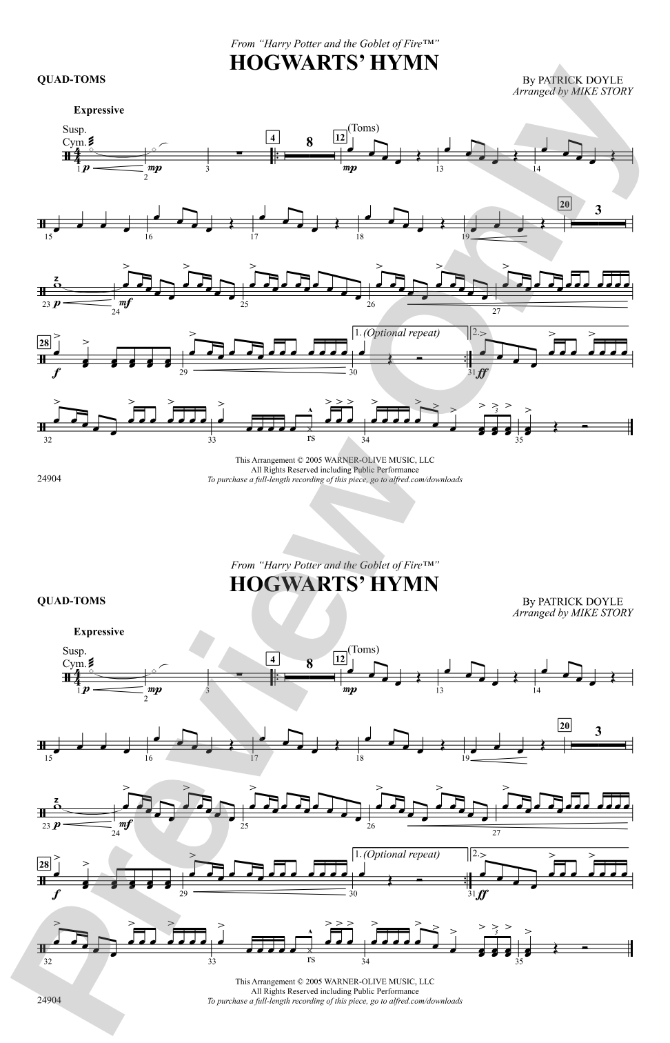 Hogwarts' Hymn (from Harry Potter and the Goblet of Fire): Quad-Toms