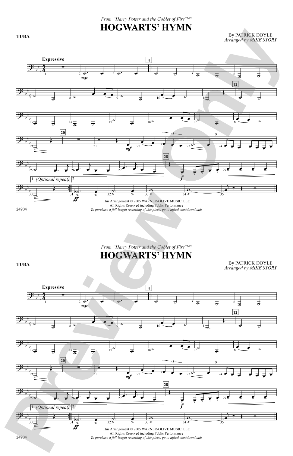 Hogwarts' Hymn (from Harry Potter and the Goblet of Fire): Tuba