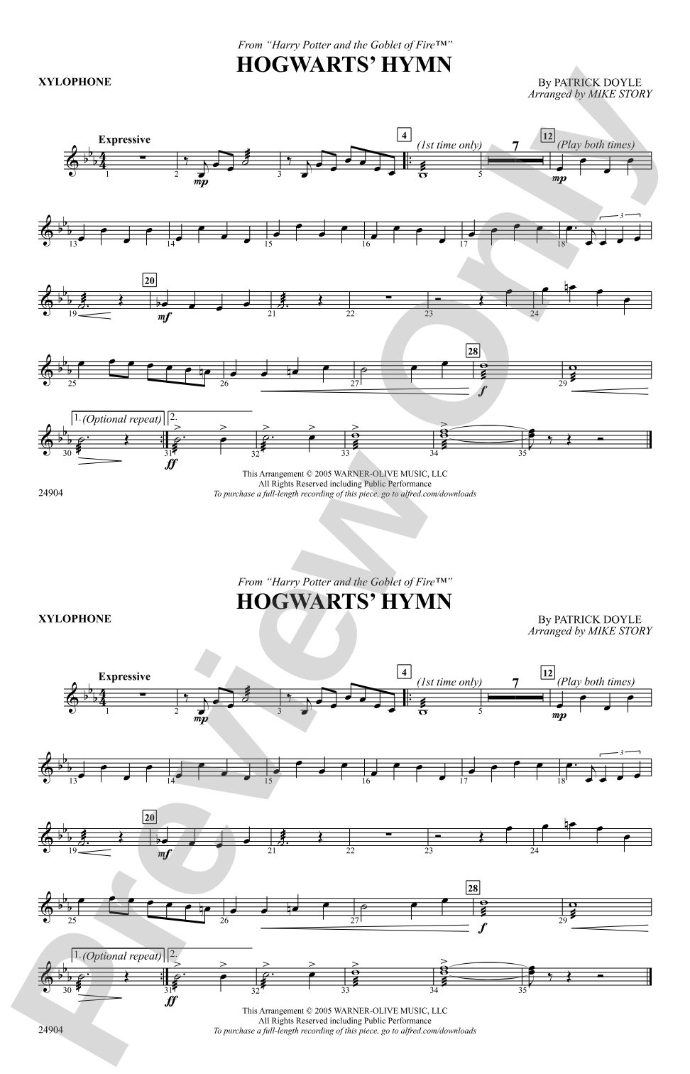 Hogwarts' Hymn (from Harry Potter and the Goblet of Fire): Xylophone