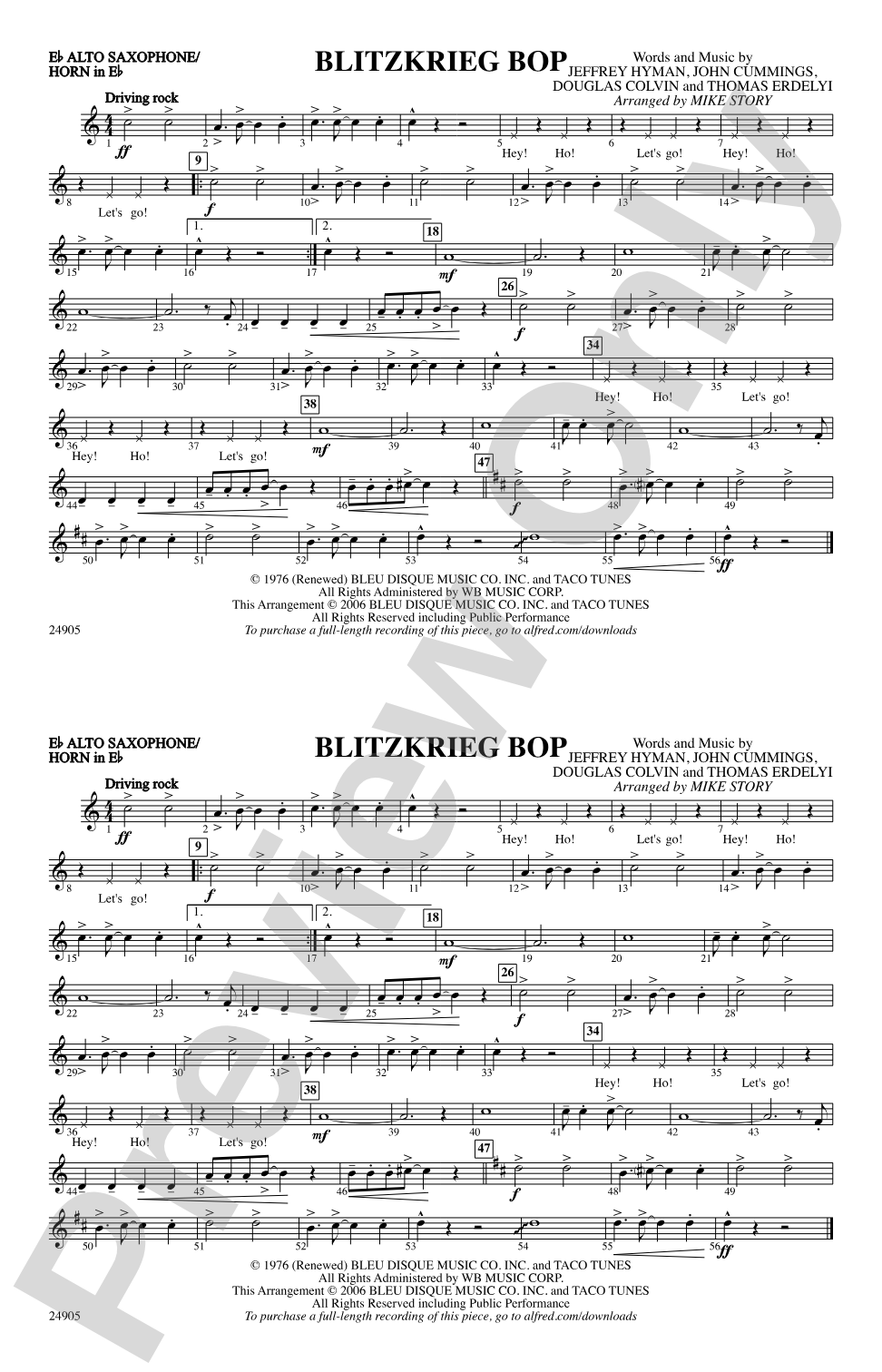 Blitzkrieg Bop: E-flat Alto Saxophone