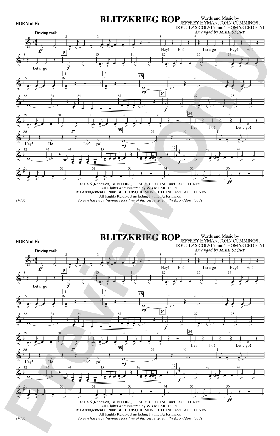 Blitzkrieg Bop: Horn in B flat