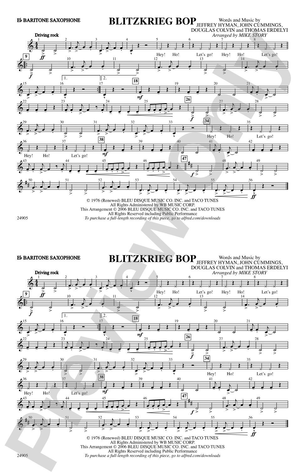 Blitzkrieg Bop: E-flat Baritone Saxophone