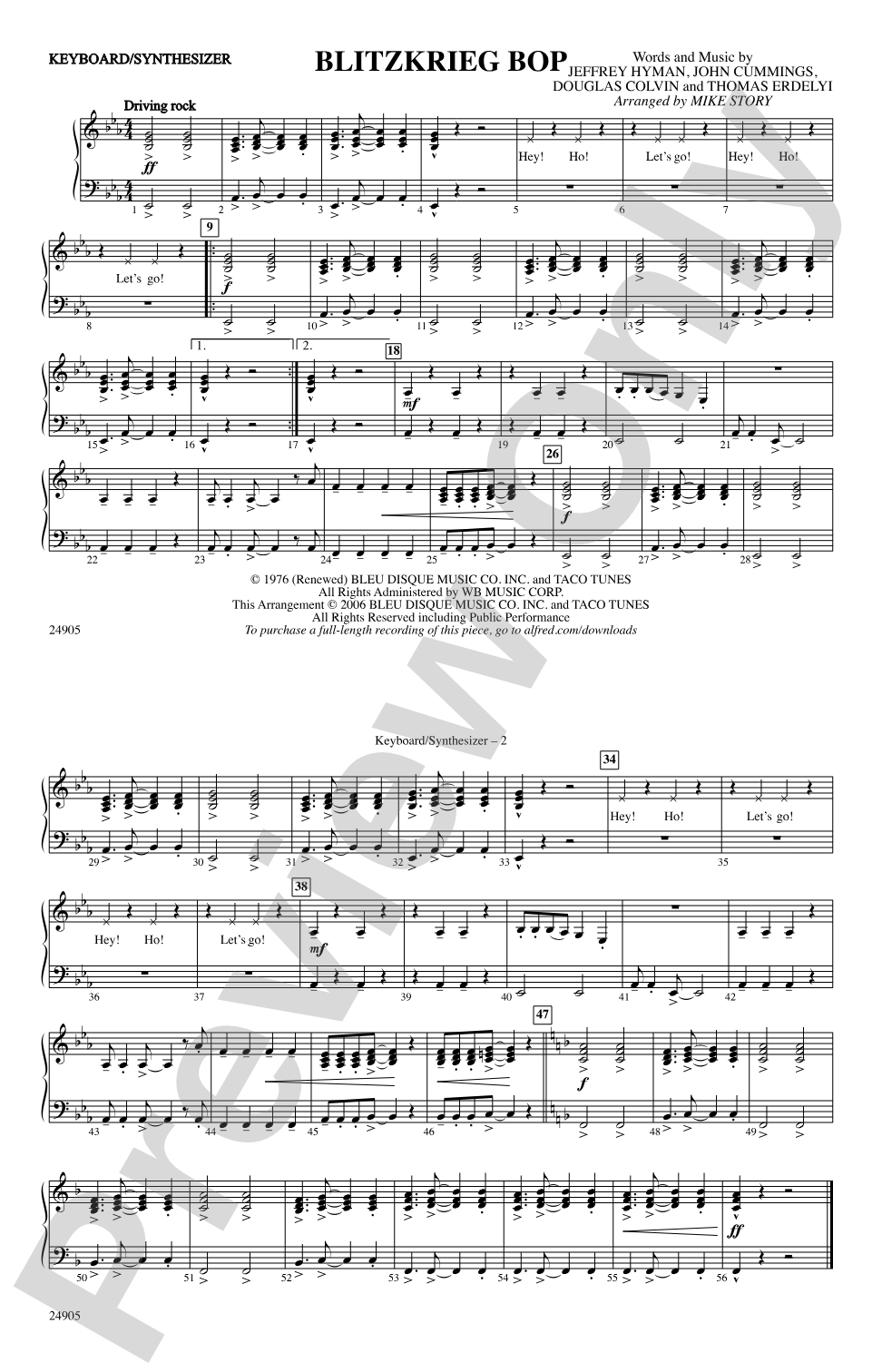 Blitzkrieg Bop: Keyboard/Synthesizer