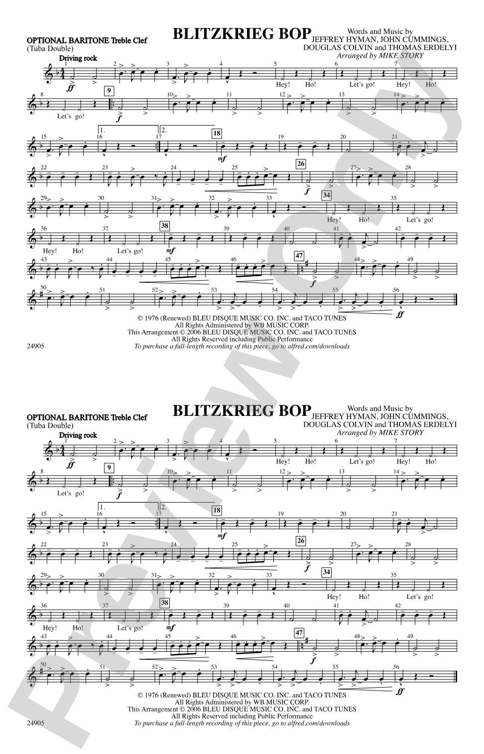 Blitzkrieg Bop: Optional Baritone T.C. (Tuba Double)