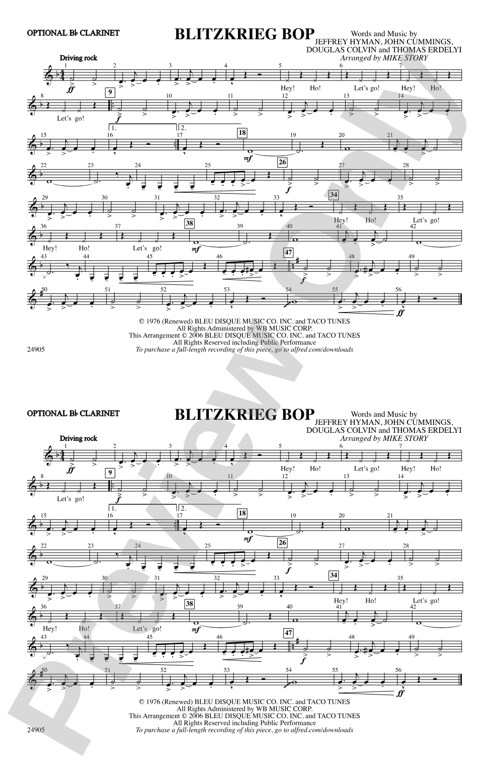 Blitzkrieg Bop: Optional Bb Clarinet