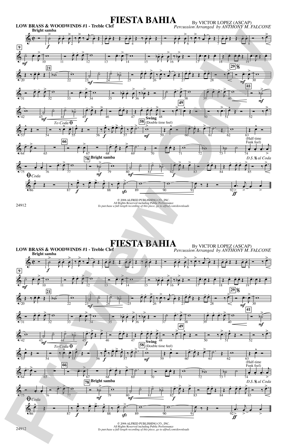 Fiesta Bahia: Low Brass & Woodwinds #1 - Treble Clef