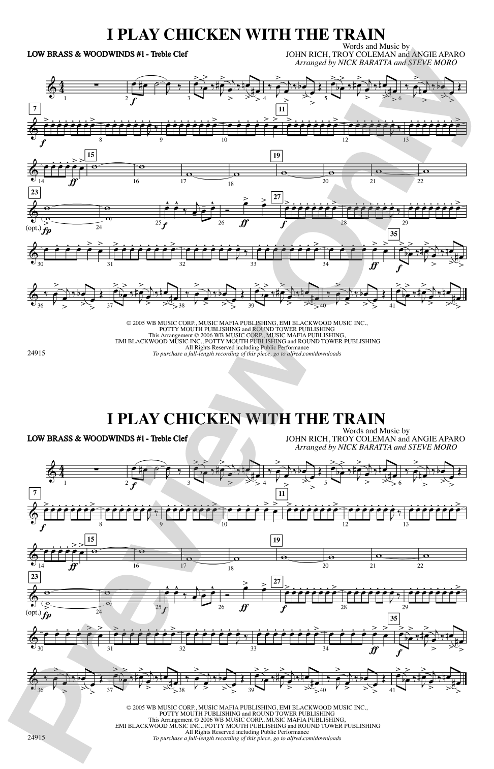 I Play Chicken with the Train: Low Brass & Woodwinds #1 - Treble Clef