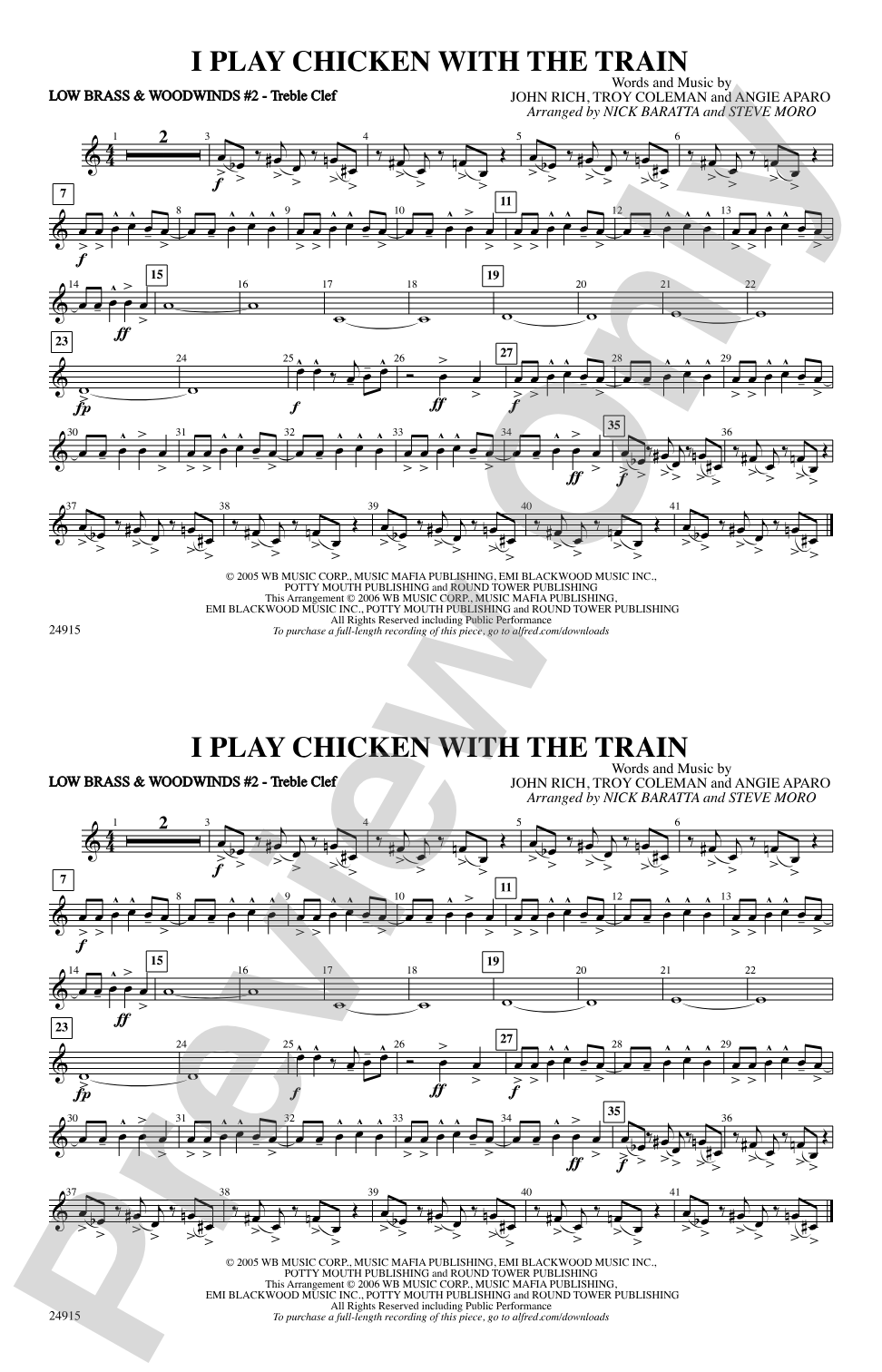 I Play Chicken with the Train: Low Brass & Woodwinds #2 - Treble Clef