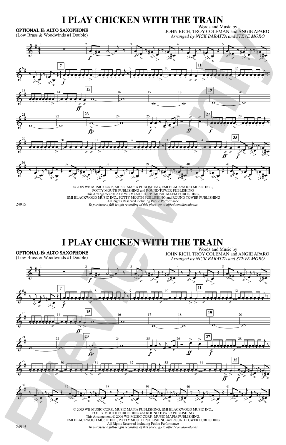I Play Chicken with the Train: Optional Alto Sax