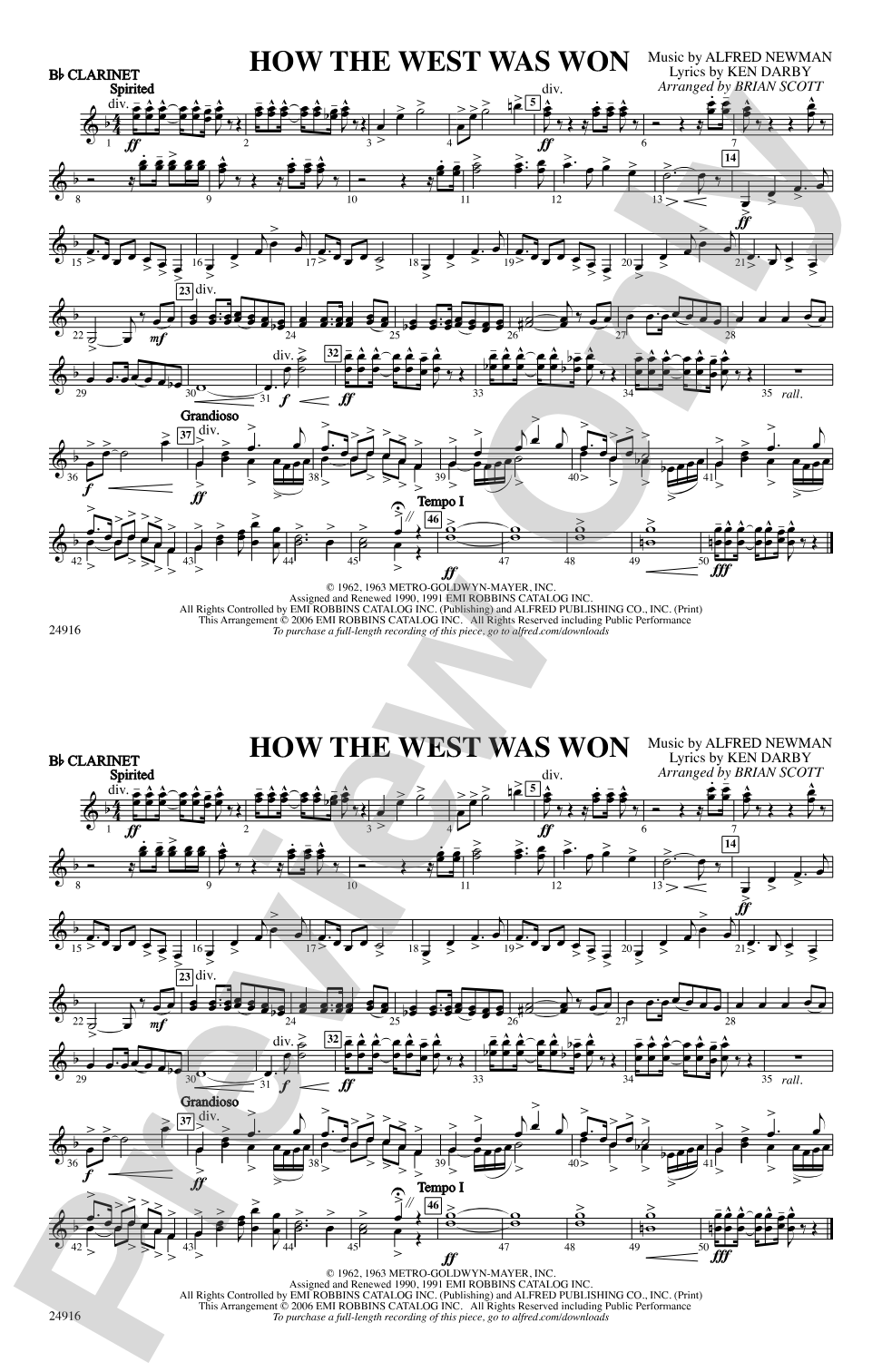 How the West Was Won: 1st B-flat Clarinet