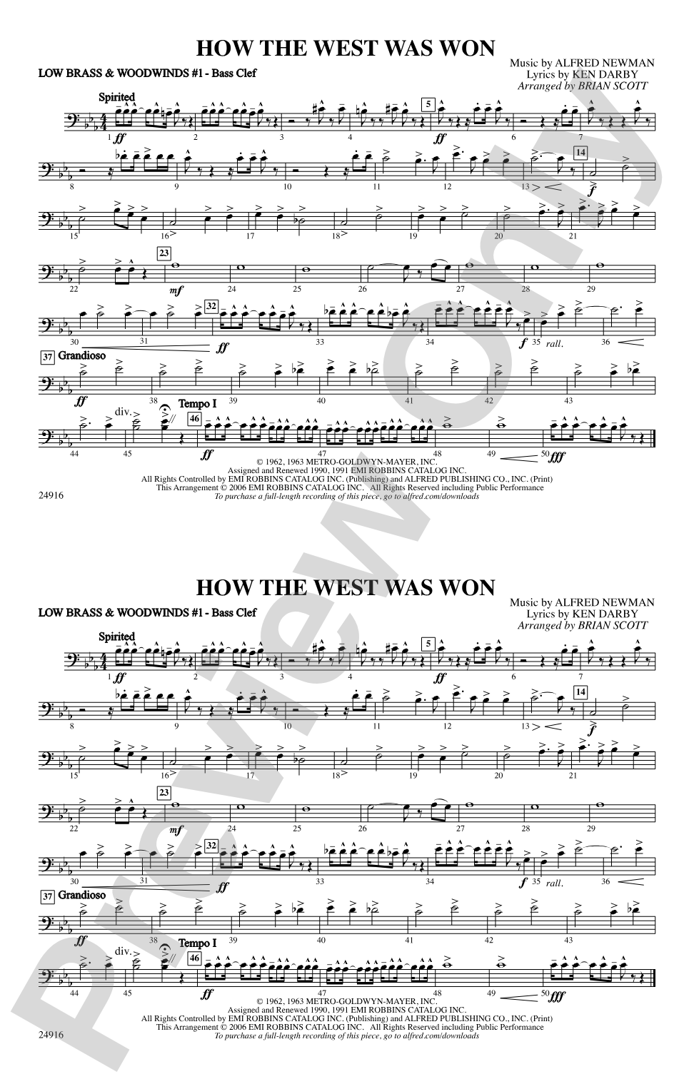 How the West Was Won: Low Brass & Woodwinds #1 - Bass Clef