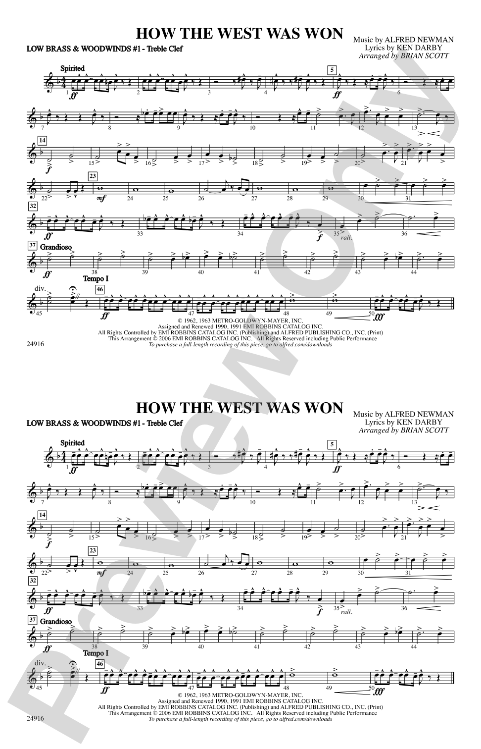 How the West Was Won: Low Brass & Woodwinds #1 - Treble Clef