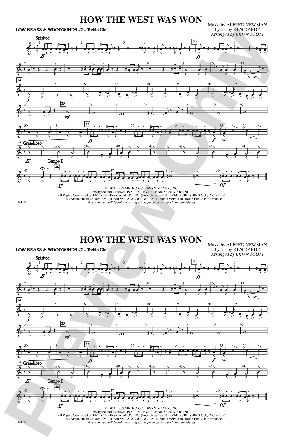 How the West Was Won: Low Brass & Woodwinds #2 - Treble Clef
