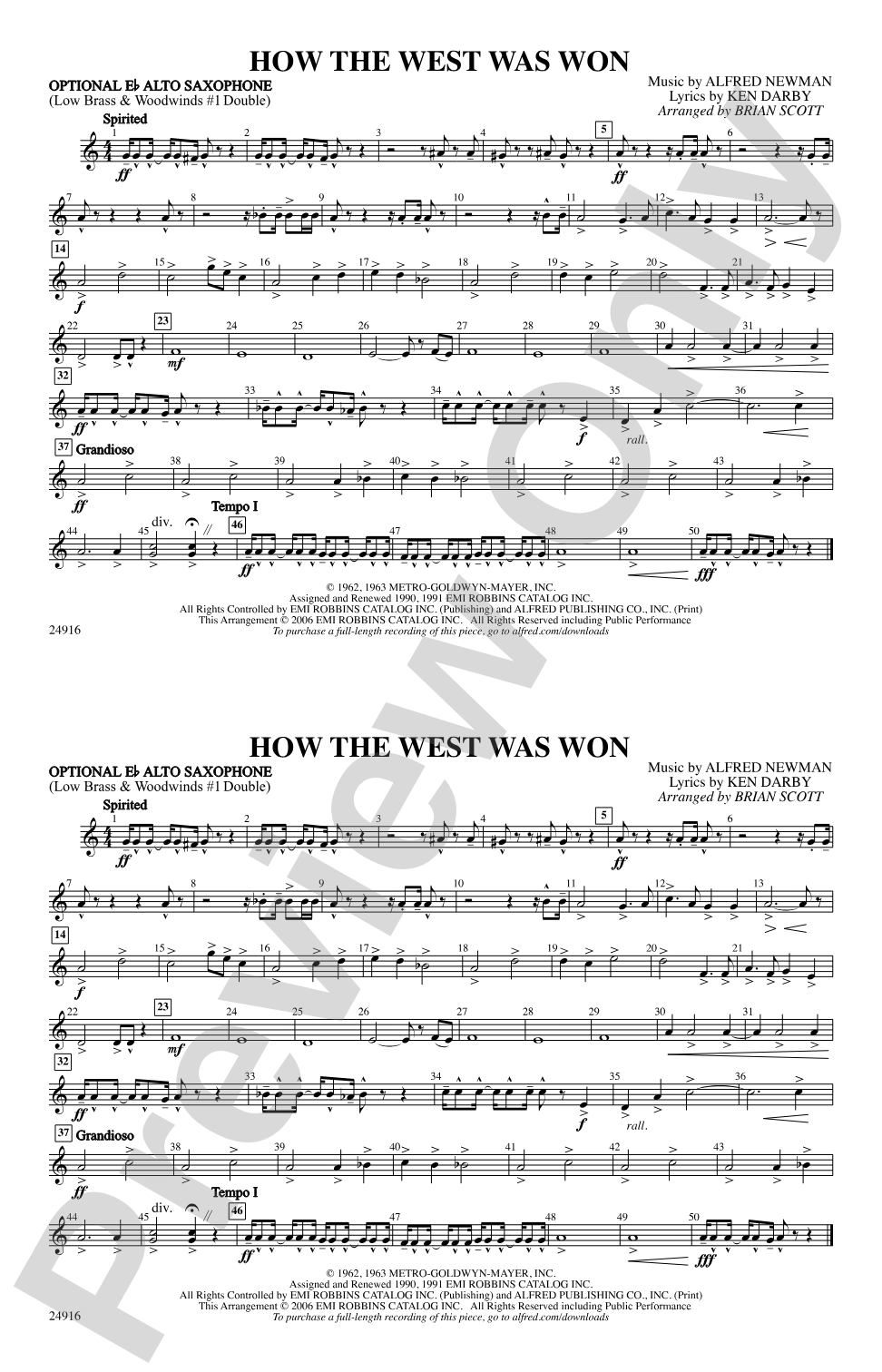 How the West Was Won: Optional Alto Sax